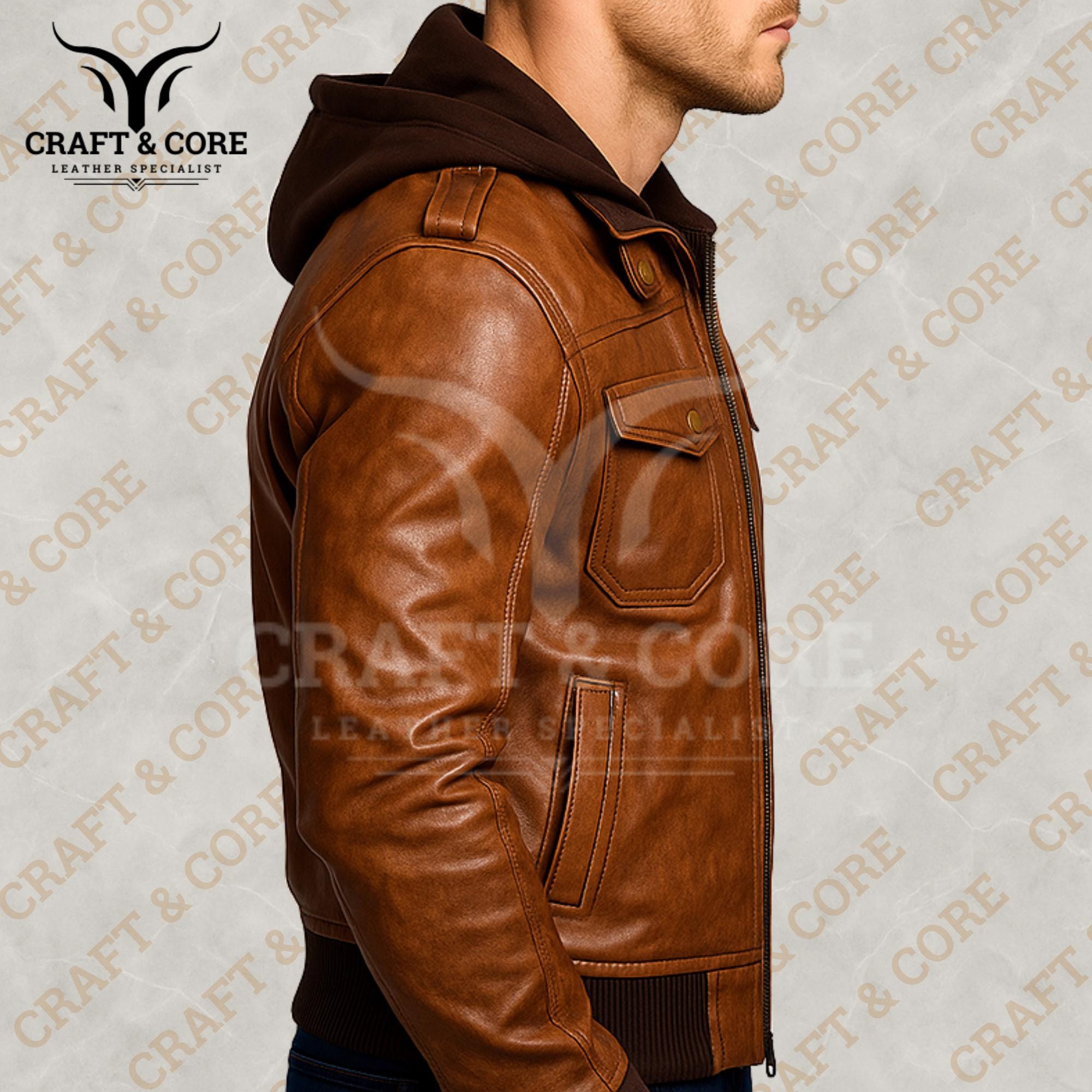 Men Brown Leather Jacket | Real Coat for Women | Classic Bomber
