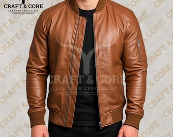Men Lambskin Leather Jacket | Brown Bomber Style For Women