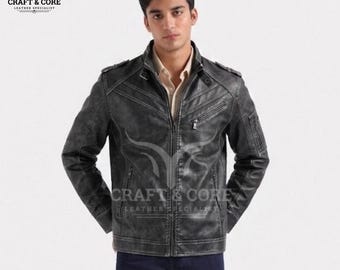 Men’s Vintage Black Real Leather Jacket – Handmade Biker Style Jacket for Men, Premium Genuine Leather Coat