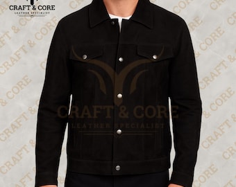 Men Suede Leather Jacket | Black Cowboy Trucker Women’s Casual Coat
