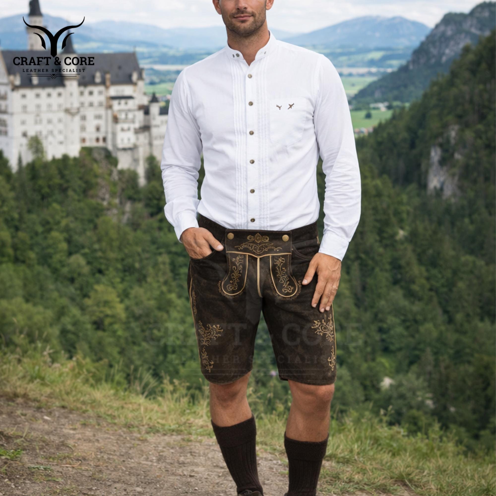 Men's Traditional Lederhosen Shorts – Goat Suede Leather Bavarian