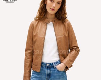 Women's Sheepskin Leather Biker Jacket – Slim Fit, Minimalist Coat