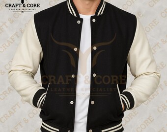 Customize Varsity Jacket | Black And White Men Varsity Coat | Letterman Baseball Style For Women