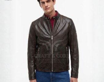 Men’s Real Leather Jacket – Dark Brown Vintage Style Biker Jacket, Premium Handmade Leather Coat