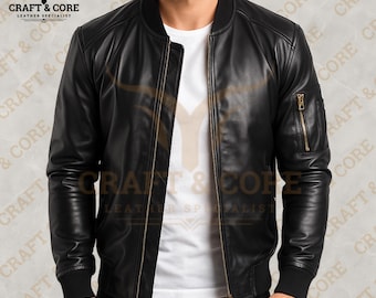 Men Lambskin Leather Jacket | Black Bomber Style For Women | Motorcycle Coat