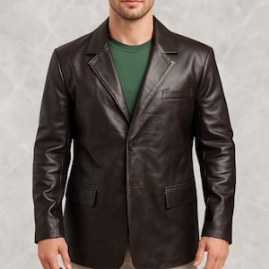 Handmade Brown Leather Blazer | Men and Women Genuine Lambskin Leather Coat | Two Button Men’s Leather Blazer | Real Leather Coat | Car Coat