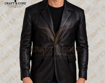 Black Leather Blazer Coat For Men | Handmade Formal & Casual Outfit For Women