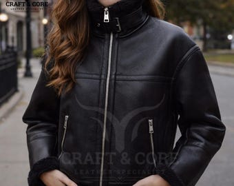 Handmade Suede Shearling Jacket | Women's Double Faced Leather Coat
