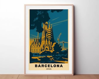Art Deco Barcelona Travel Poster: Vintage Spain Wall Art