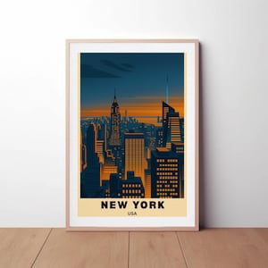 New York Art Deco Travel Poster: Vintage USA Wall Art