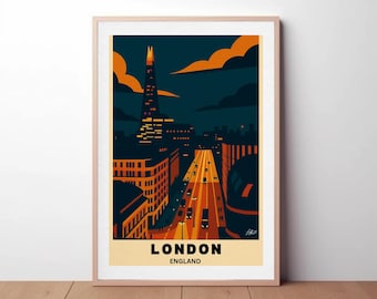 Póster de viaje Art Déco de Londres: Arte mural vintage de Inglaterra