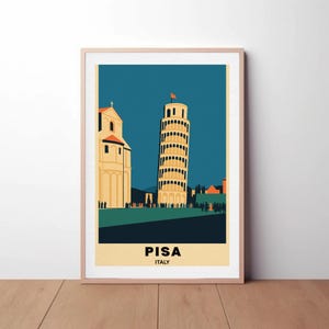 Pisa Travel Print - Italy, Pisa Poster, Art Deco Poster, Vintage Italy Wall Art, Leaning Tower Print, Europe