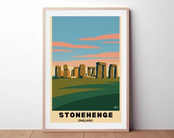 Art Deco Stonehenge Travel Poster: Vintage England Wall Art