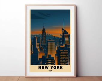Art Deco New York Travel Poster: Vintage USA Wall Art