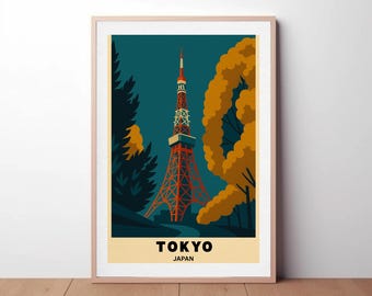 ヴィンテージ アールデコ 旅行ポスター 東京 日本 イラスト