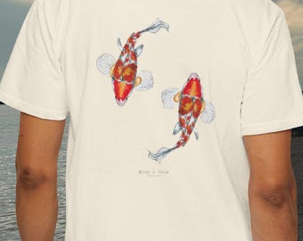 Koi Fish T-Shirt: Hand-Drawn Garment-Dyed Cotton Tee