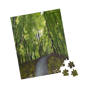 Naturbezogenes Puzzle: Entspannende Waldszene, umweltfreundliches Familienspiel