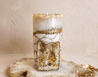 Gold Geode Candle with Crystal Stand | Luxury Home Decor Accent