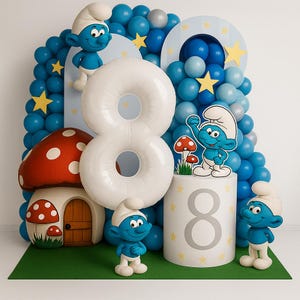Schlümpfe 8. Geburtstag Ballongirlande – Cartoon Arch Kit | Kinder Party Dekorationen, Schlümpfe Themed Luftballons, DIY Hintergrund & Party Zubehör
