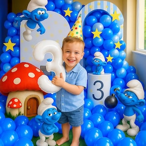 Schlümpfe Geburtstagsballon-Set - Cartoon-Bogengirlanden-Kit | Kinderpartydekoration, Babypartyzubehör, DIY Backdrop & Smurf Theme Decor