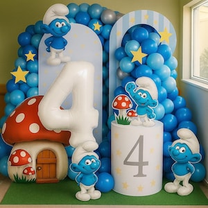 Schlümpfe 4. Geburtstag Ballongirlande – Cartoon Arch Kit | Kinder Partydekorationen, Schlümpfe Luftballons, DIY Hintergrund & Babyparty Dekor