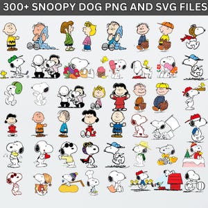 Snoopy i Orzeszki ziemne – animowany clipart: komiksowe wzory sublimacji w stylu vintage (pobieranie cyfrowe svg png)