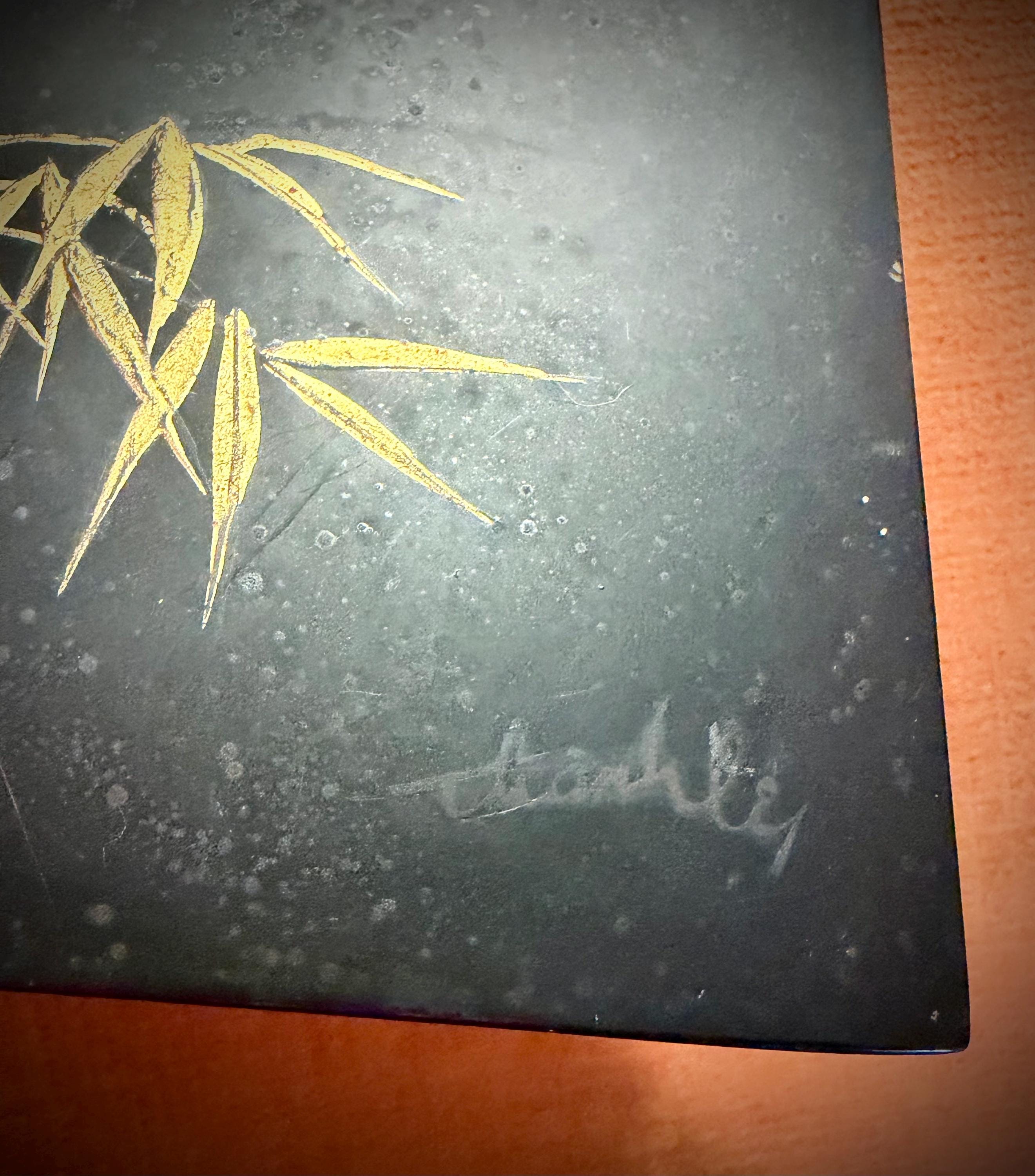 Signed Thanh Le Vietnamese Lacquer Painting, Gold Bamboo, Mid