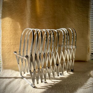 Vintage Evans Aluminum Collapsible Paper Collating Rack | Industrial Accordion Desktop Organizer | Mid Century Record Vinyl & Magazine rack