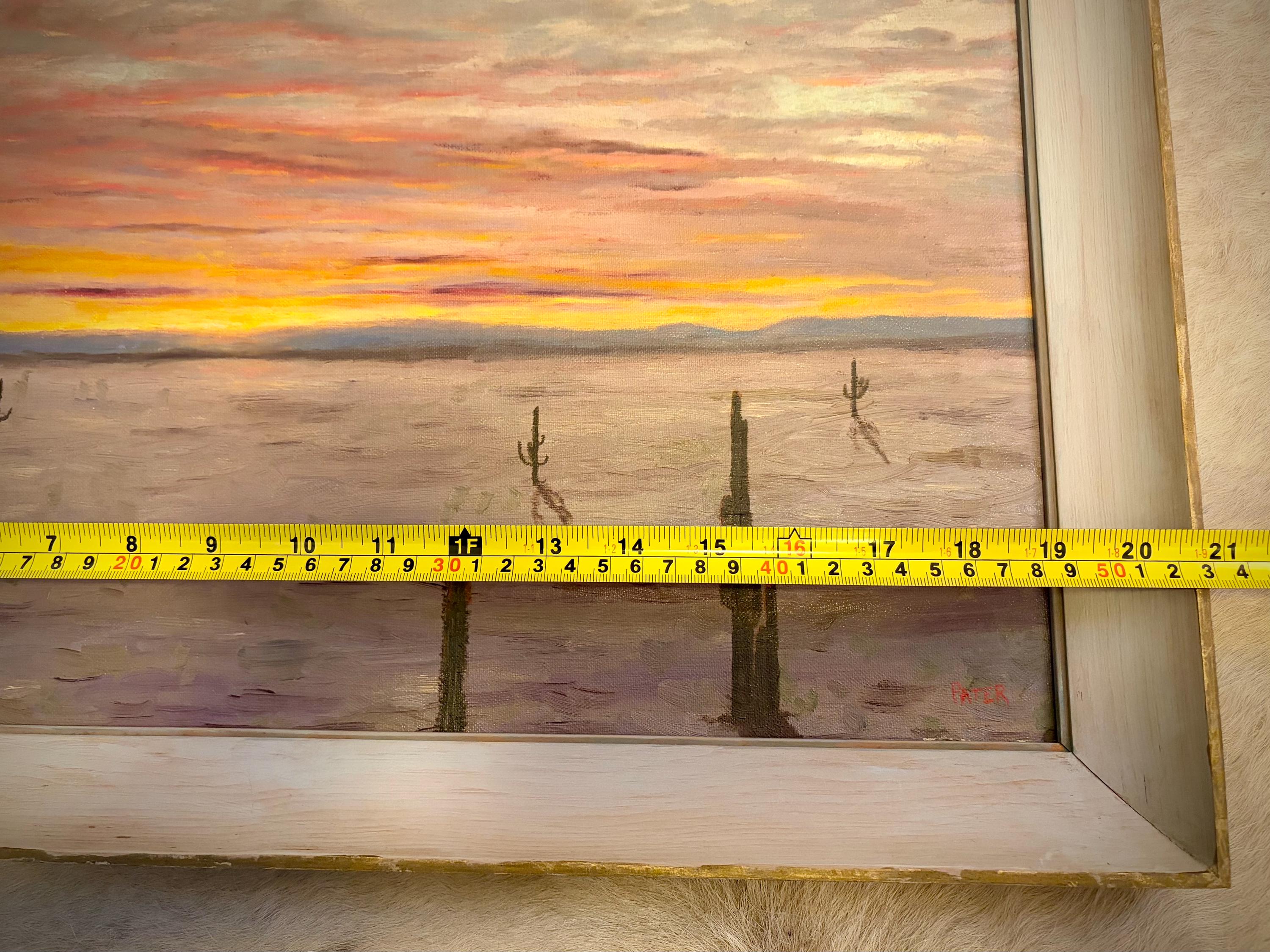 Vintage 1960s Saguaro Cactus Oil Painting: Signed Desert Sunset
