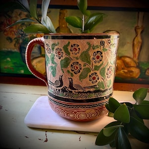 Large Vintage Tonalá Petatillo Pottery Pitcher / Planter - Hand-Painted Mexican Folk Art