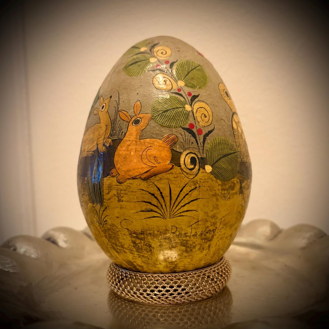 Vintage Sergio Bustamante Papier-mâché Egg Sculpture, Signed