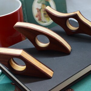 Handmade Dark Walnut & Poplar Wood Book Page Holder One-Hand Reading Accessory Wooden Thumb Bookmark Unique Gift for Readers Page Spreader