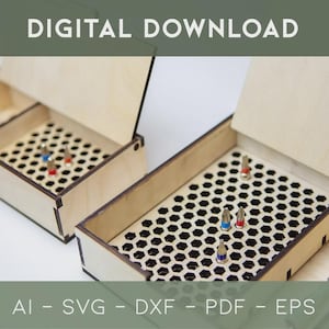 May include: Two open wooden boxes with lids, featuring a honeycomb pattern inside. The boxes contain small, colorful objects. The text "DIGITAL DOWNLOAD" and file type abbreviations are visible.