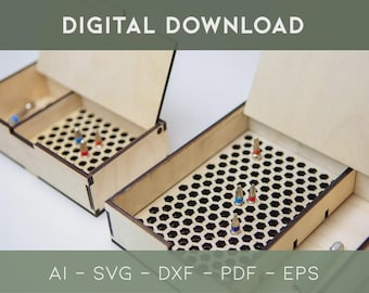 Caja de puntas hexagonales con archivo digital cortado con láser | Organizador de puntas hexagonales | Portapuntas hexagonal | Caja de puntas hexagonales | Almacenamiento de bits