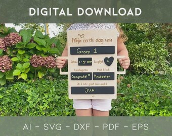 Archivo digital cortado con láser para tablero de hitos: primer día de... (NL + ENG) - ¡Personal y único!