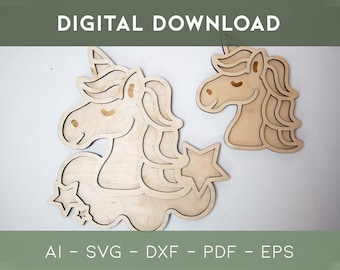 Bandeja de juego - Archivo digital cortado a láser UNICORNIO - Bandejas de juego sensoriales - DOS VERSIONES