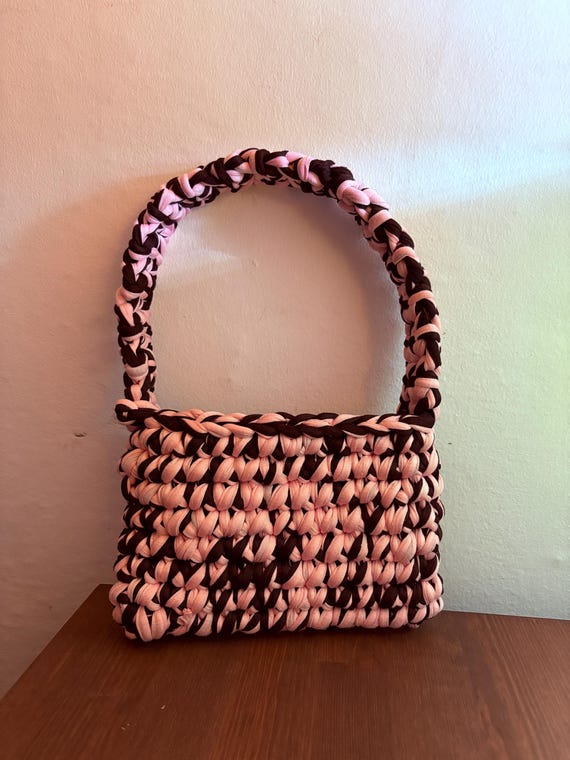 Handmade Pink & Brown Crochet Handbag - Etsy