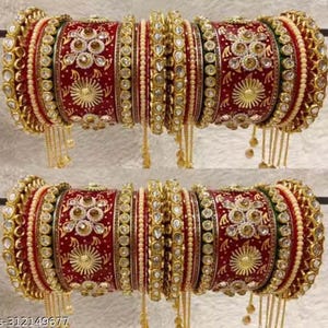 Bäst! Indiskt brud Chura-set, röda Punjabi bröllopsarmband, handgjorda brudsmycken, Punjabi Chooda för bruden, indiska bröllopsaccessoarer