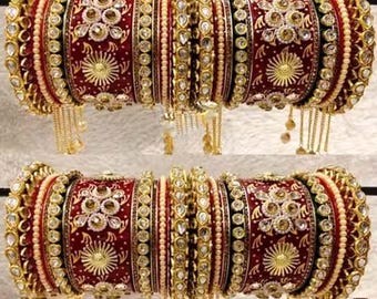 Wunderschön! Indisches Braut-Chura-Set, rote Punjabi-Hochzeitsarmreifen, handgefertigter Brautschmuck, traditionelle Punjabi-Chooda für die Braut, Hochzeitsarmreifen