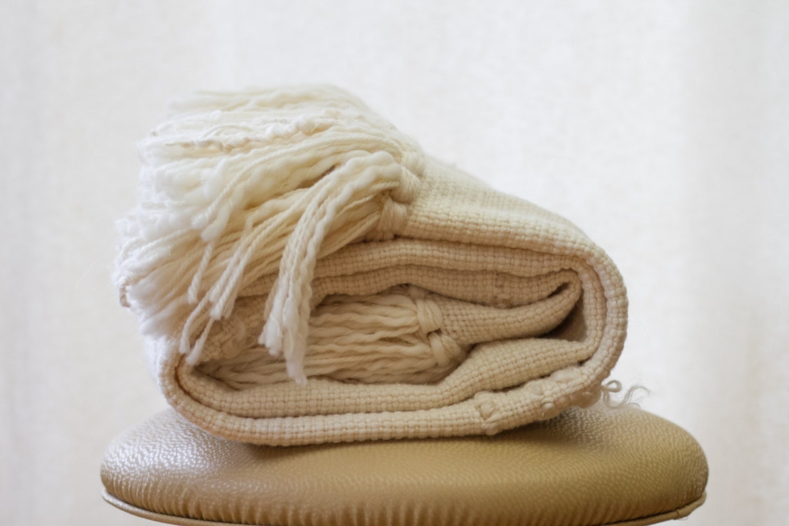 ROSEMARY chunky cream throw blanket natural organic wool throw blanket