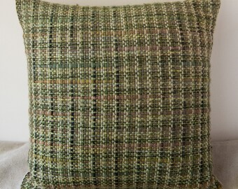 GHILDA woven pillow decorative green accent handmade gift crystals earthy modern decor wool linen leather