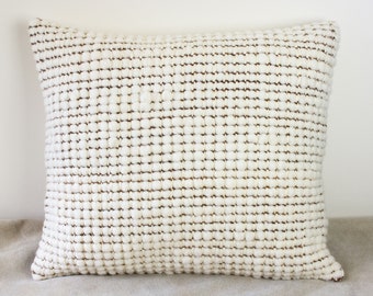 Vining pillow home decorate white square brown, handmade, wool, leather