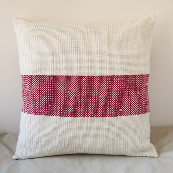 Camden Cream Red Throw Pillow Textured Weave Luxury Wool Etsy