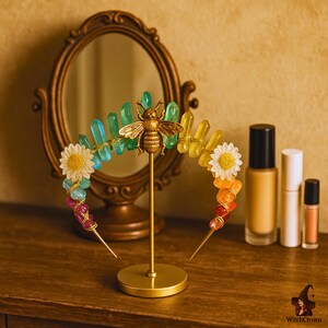 Bee Citrine & Quartz Crystal Crown – Handmade Boho Festival Tiara