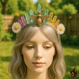 Bee Citrine & Quartz Crystal Crown – Handmade Boho Festival Tiara