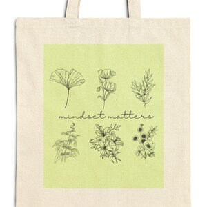 Botanische draagtas van katoenen canvas: milieuvriendelijke herbruikbare boodschappentas met bloemen | Mindfulnessherinnering
