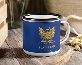 Golden Moth Celestial Enamel Camp Cup | Stand Tall Mindfulness Mantra