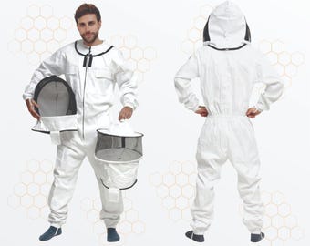 Traje de apicultor de cuerpo completo de polialgodón con protección y velos redondos dobles / 1 año de garantía