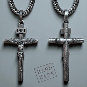 Handmade Sterling Silver Crucifix Necklace: Jesus Pendant, Christian Jewelry