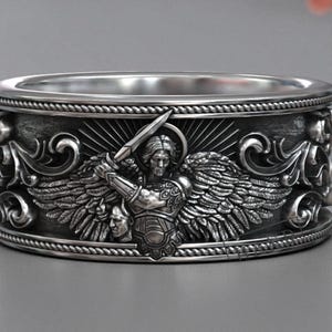Erzengel Michael Ring: Handgefertigter Sterling Silber Erzengel Schutz
